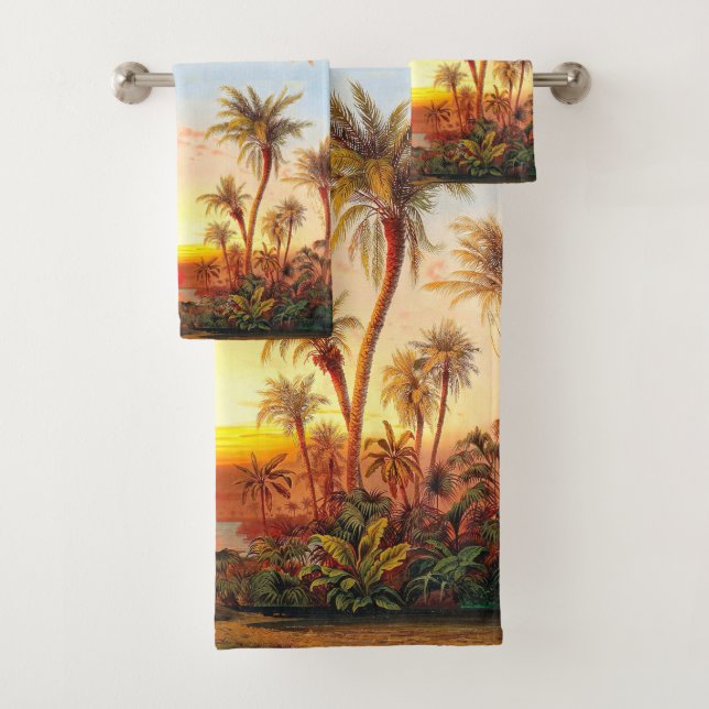 Ocean Beach Tropical Palm Trees Sun Bath Towel Set (Insitu)