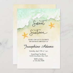 Ocean Beach Tropical Watercolor Sweet Sixteen Invitation