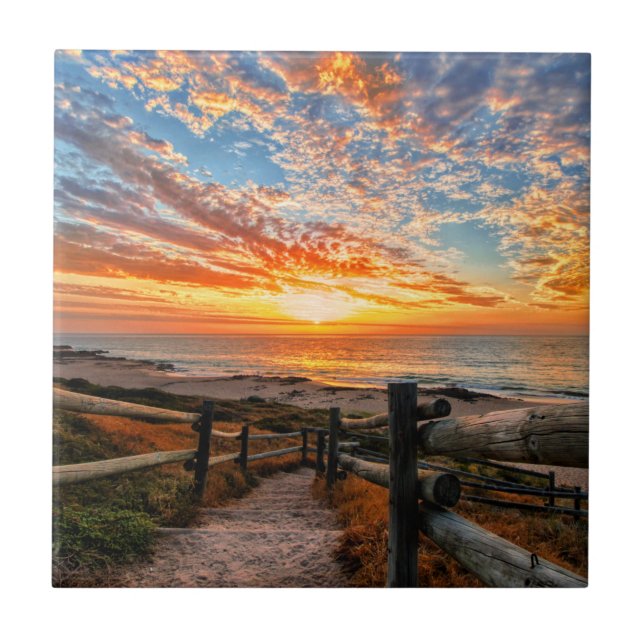 Ocean Beach View Tropical Sunset Paradise Dream Ceramic Tile (Front)