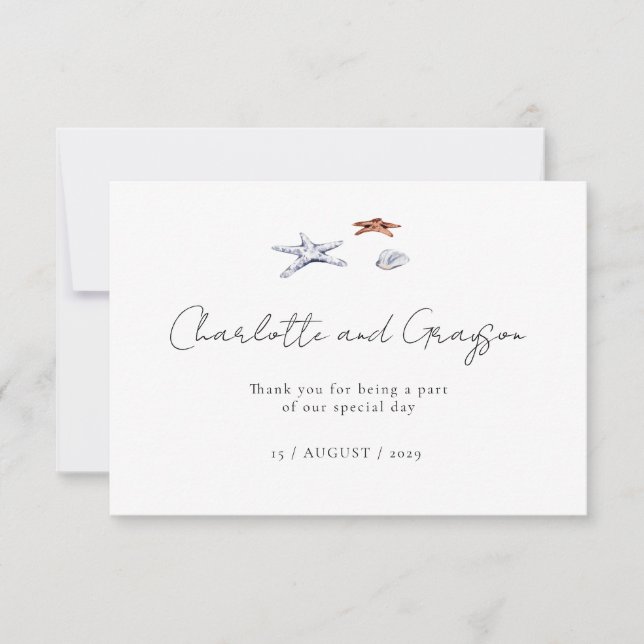 Ocean Beach Watercolor Coastal Wedding Thank You  (Front)