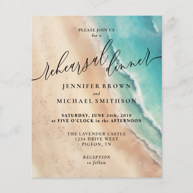 Ocean Beach Watercolor Summer Dinner Flyer (Front)