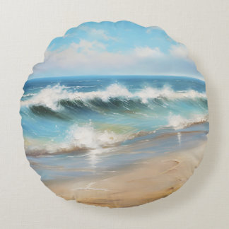 Ocean Beach Wave- Tidal Art Round Cushion