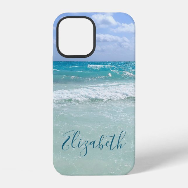 Ocean Beach Waves Add Your Name iPhone Case (Back)