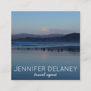 Ocean Beach Waves Birds Sunset Nature Photo Travel Square Business Card