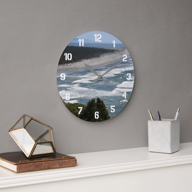 Ocean Beach Waves Coastline Seascape Large Clock (Office)