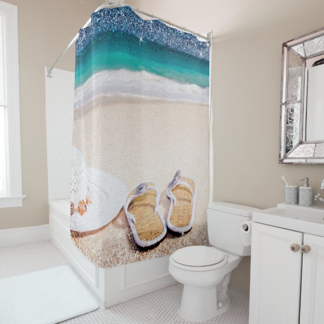 Ocean Beach Waves Sandals Sunhat Shower Curtain (In Situ)
