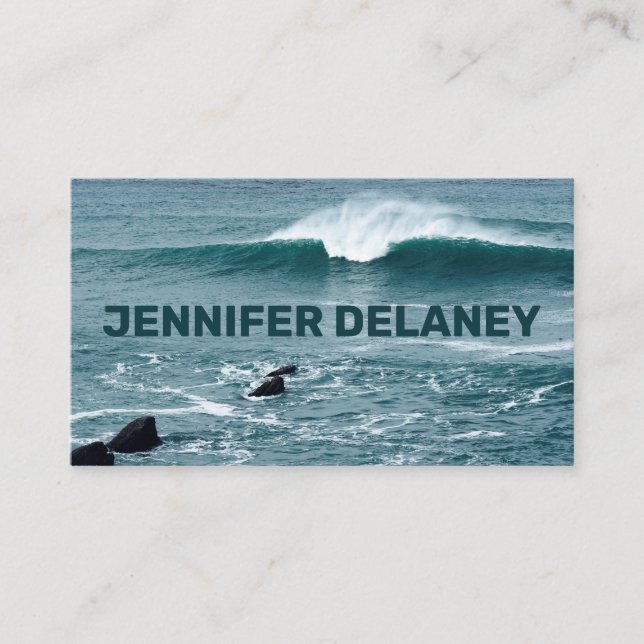 Ocean Beach Waves Sea Blue Teal Photo Travel Business Card (Front)