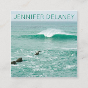 Ocean Beach Waves Sea Green Photo Travel Square Business Card