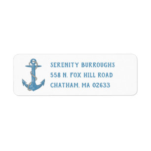 Ocean Beach Wedding Blue Nautical Anchor Label Return Address Label