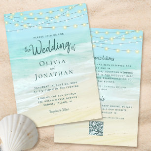 Ocean Beach Wedding QR Code All In One Invitation