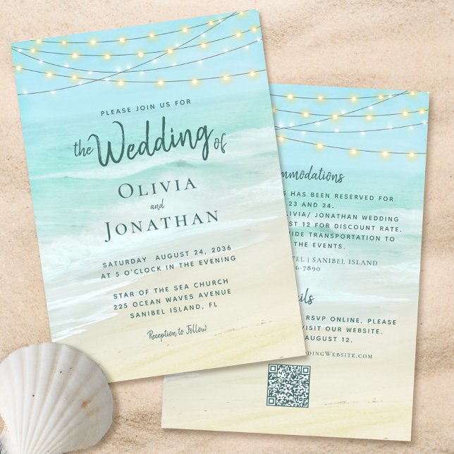 Ocean Beach Wedding QR Code All In One Invitation (Creator Uploaded)