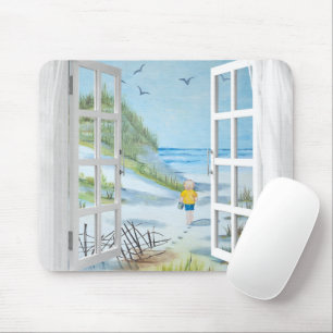 Ocean Beach Window Watercolor Mouse Pad