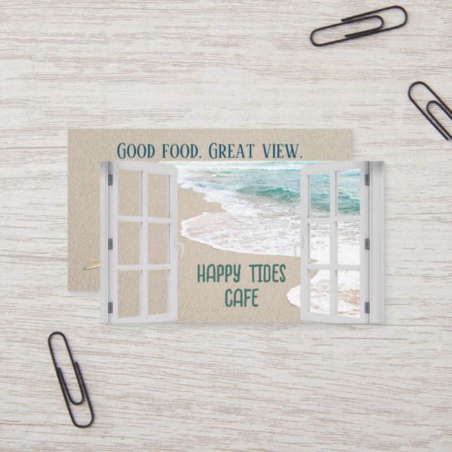 Ocean Beach Window With Surf Scene Business Card (Front/Back In Situ)