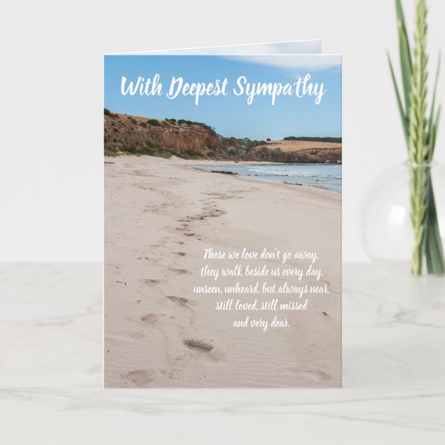 Ocean beach with footprints in the sand Sympathy Card (Front)