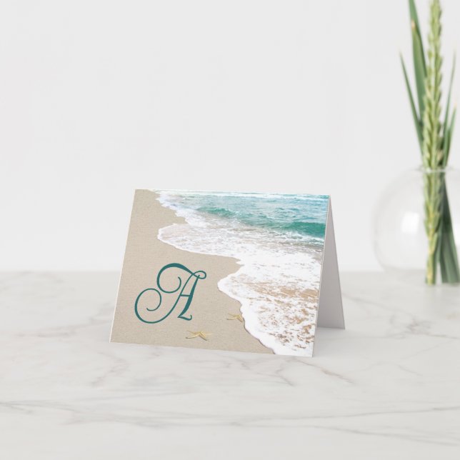 Ocean Beach With Monogram Letter A Note Card (Front)