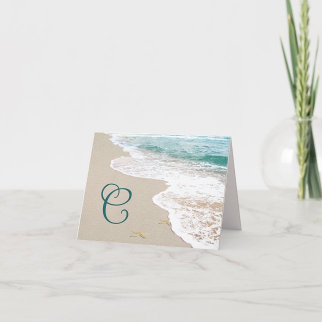 Ocean Beach With Monogram Letter C Note Card (Front)