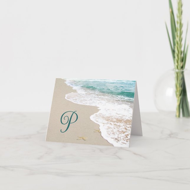 Ocean Beach With Monogram Letter P Note Card (Front)