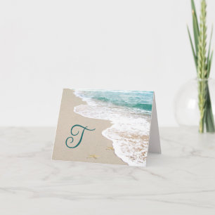 Ocean Beach With Monogram Letter T Note Card