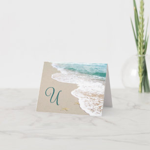 Ocean Beach With Monogram Letter U Note Card