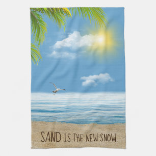 Ocean Beach With Palm Fronds Tea Towel