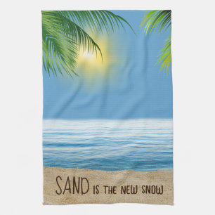Ocean Beach With Palm Fronds Tea Towel
