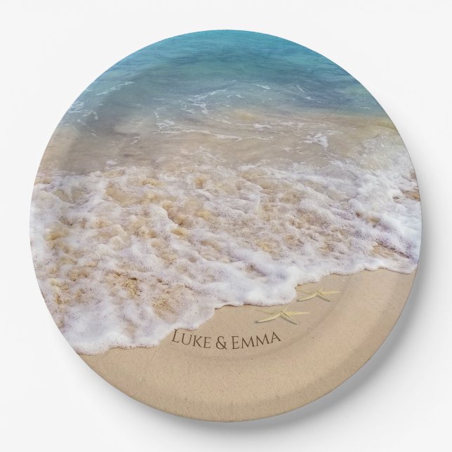 Ocean Beach with starfish Paper Plate (Front)