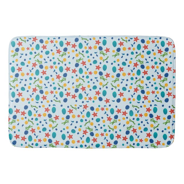 Ocean beach with starfish, shells and pebbles bath mat (Front)