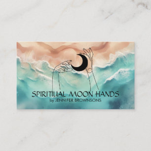 Ocean Beach Yoga Reiki Celestial Hands Moon Business Card