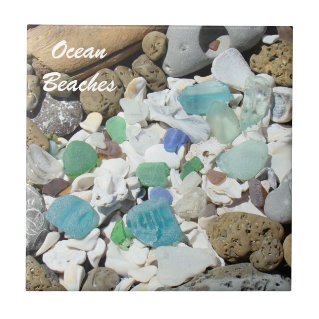 Ocean Beaches tile art decorative Blue Sea Glass (Front)