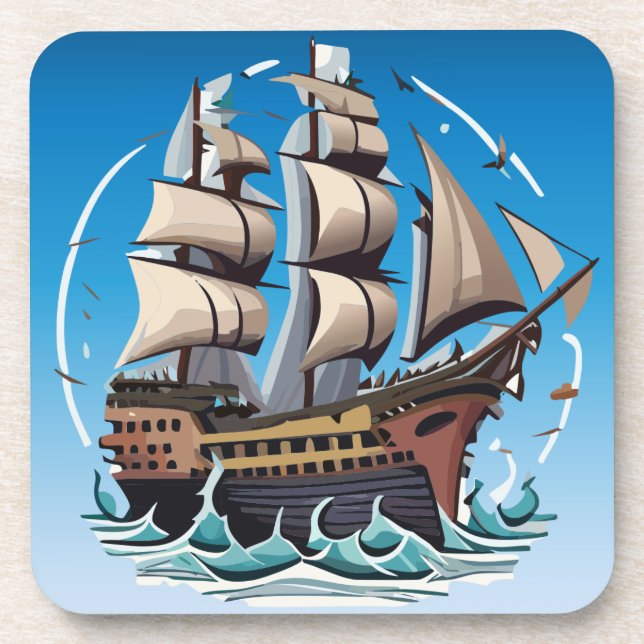 Ocean Bearing Sailing Ship On Rough Sea Coaster (Front)