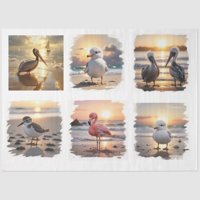 Ocean birds at sunset decoupage tissue paper (Front)