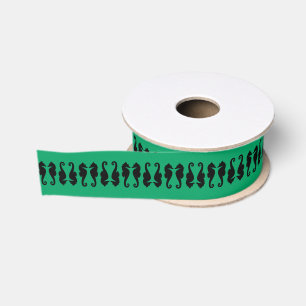 Ocean Black Aquatic Sea Horses on Shamrock Green Grosgrain Ribbon