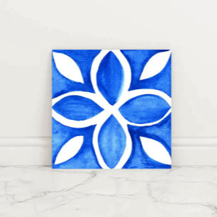 Ocean Bloom Portuguese Minimal Blue and White Ceramic Tile
