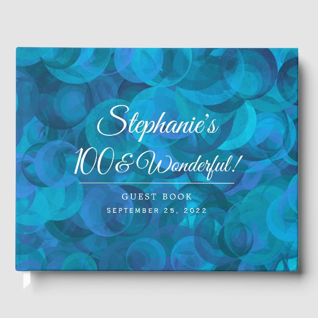 Ocean Blue 100 and Wonderful Birthday Party Guest Book (Front)