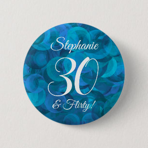 Ocean Blue 30 and Flirty Birthday Party 6 Cm Round Badge