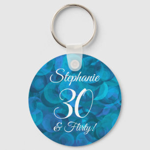 Ocean Blue 30 and Flirty Birthday Party Favour Key Ring