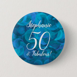 Ocean Blue 50 and Fabulous Birthday Party Button