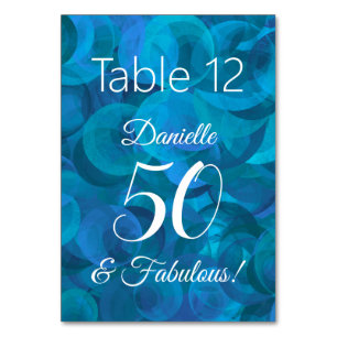 Ocean Blue 50 and Fabulous Birthday Party Name Table Number