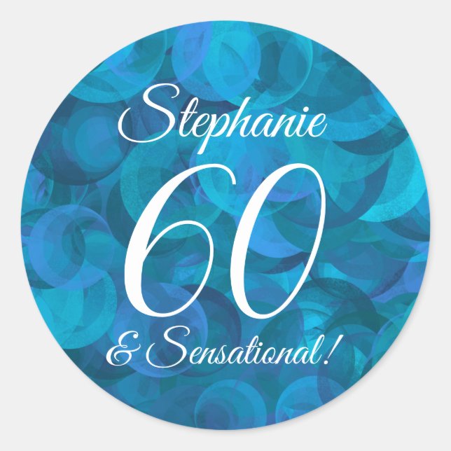  Ocean Blue 60 and Sensational Birthday Favour Classic Round Sticker (Front)