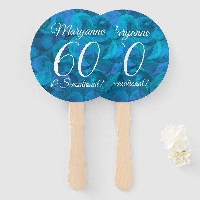Ocean Blue 60 and Sensational Birthday Hand Fan (Front and Back)