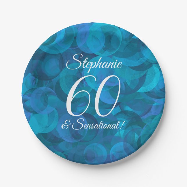 Ocean Blue 60 and Sensational Birthday Party Paper Plate (Front)