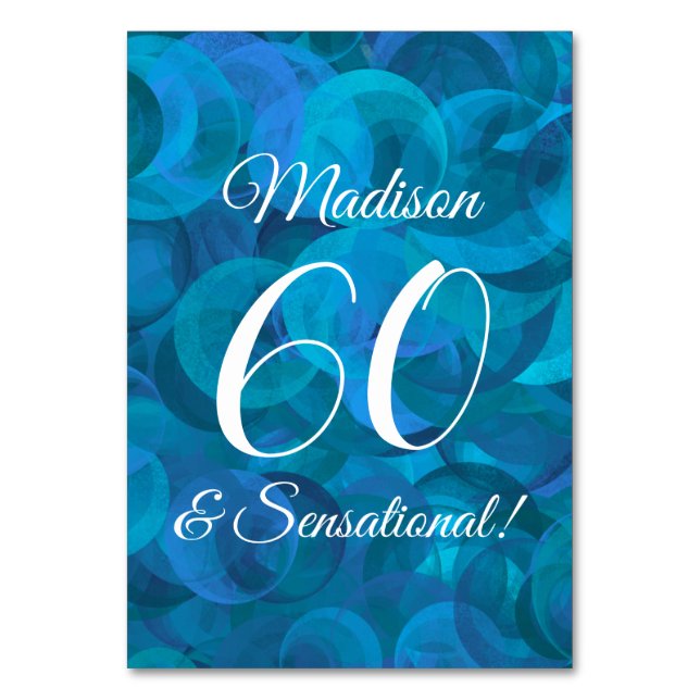 Ocean Blue 60 & Sensational Birthday Party Table Number (Front)
