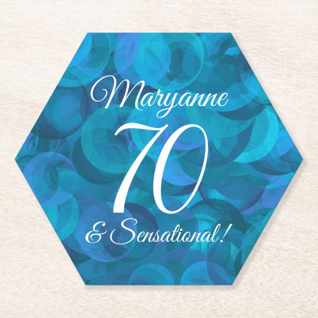 Ocean Blue 70 and Sensational Birthday Party Paper Coaster (Front)