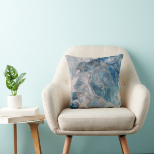 Ocean Blue Abstract Art Throw Pillow