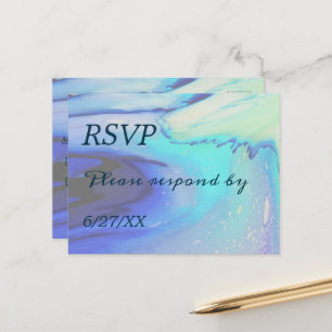Ocean Blue Abstract Beach Wedding Response  Postcard