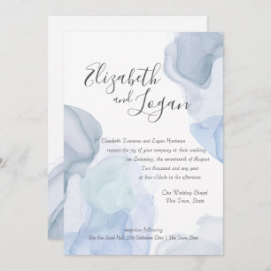Ocean Blue Abstract Modern Watercolor Wedding Invitation