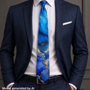 Ocean Blue Agate Gold Vein Tie