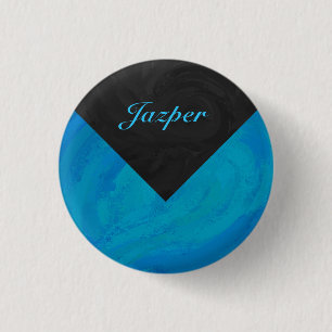 Ocean Blue and Black Monogram 3 Cm Round Badge