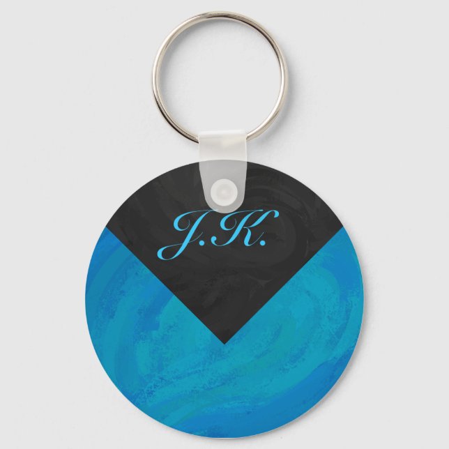 Ocean Blue and Black Monogram Key Ring (Front)