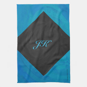 Ocean Blue and Black Monogram Tea Towel